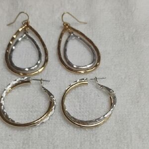 Elegant Gold and Silver Hoop Earrings Set